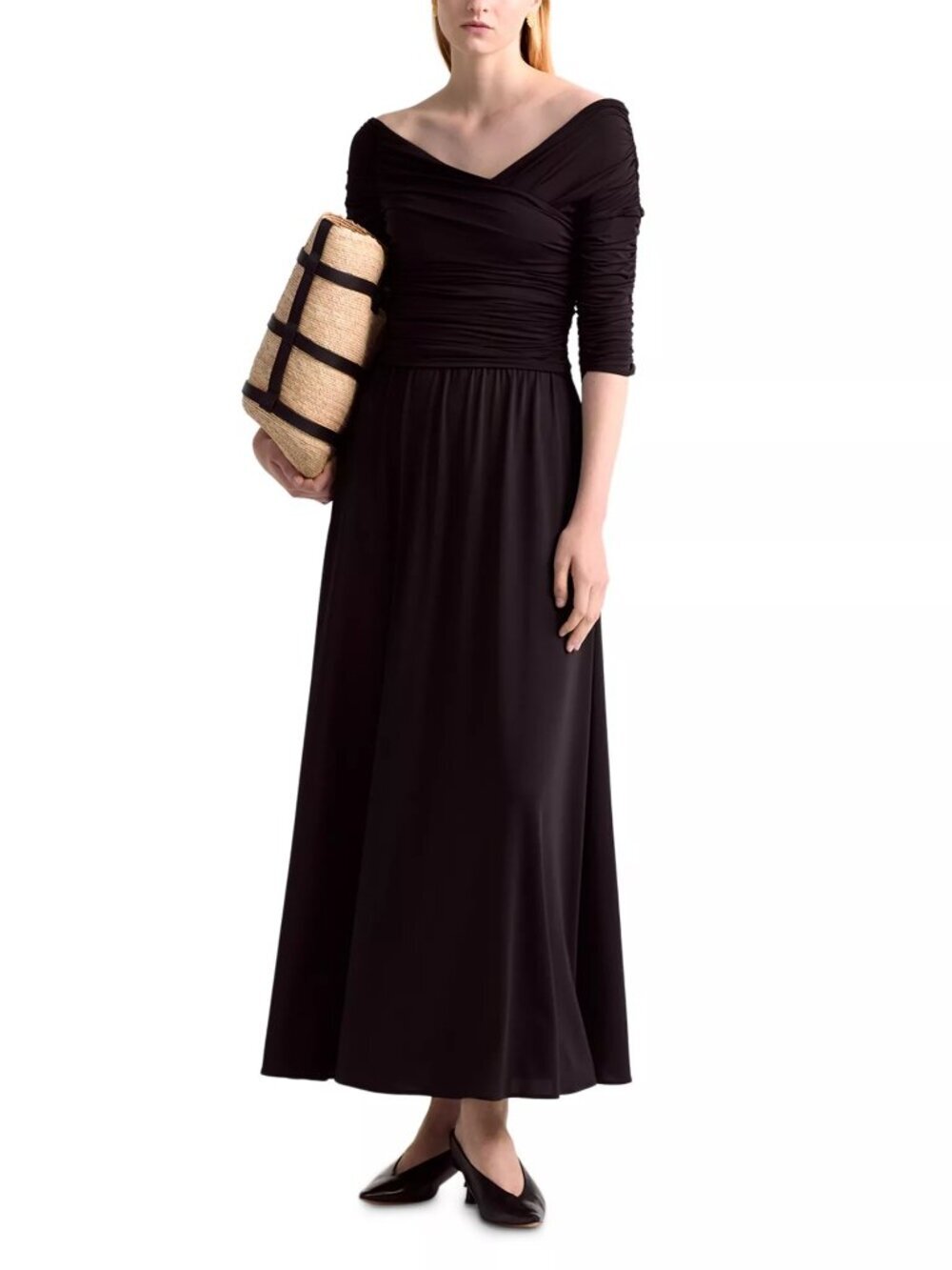 995$ Altuzarra Char Ruched Elbow Sleeve Party Maxi Dress Women's Size 40 Black